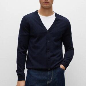Hugo Boss Men's Virgin 100% Wool Slim Fit Button-Up Cardigan -L